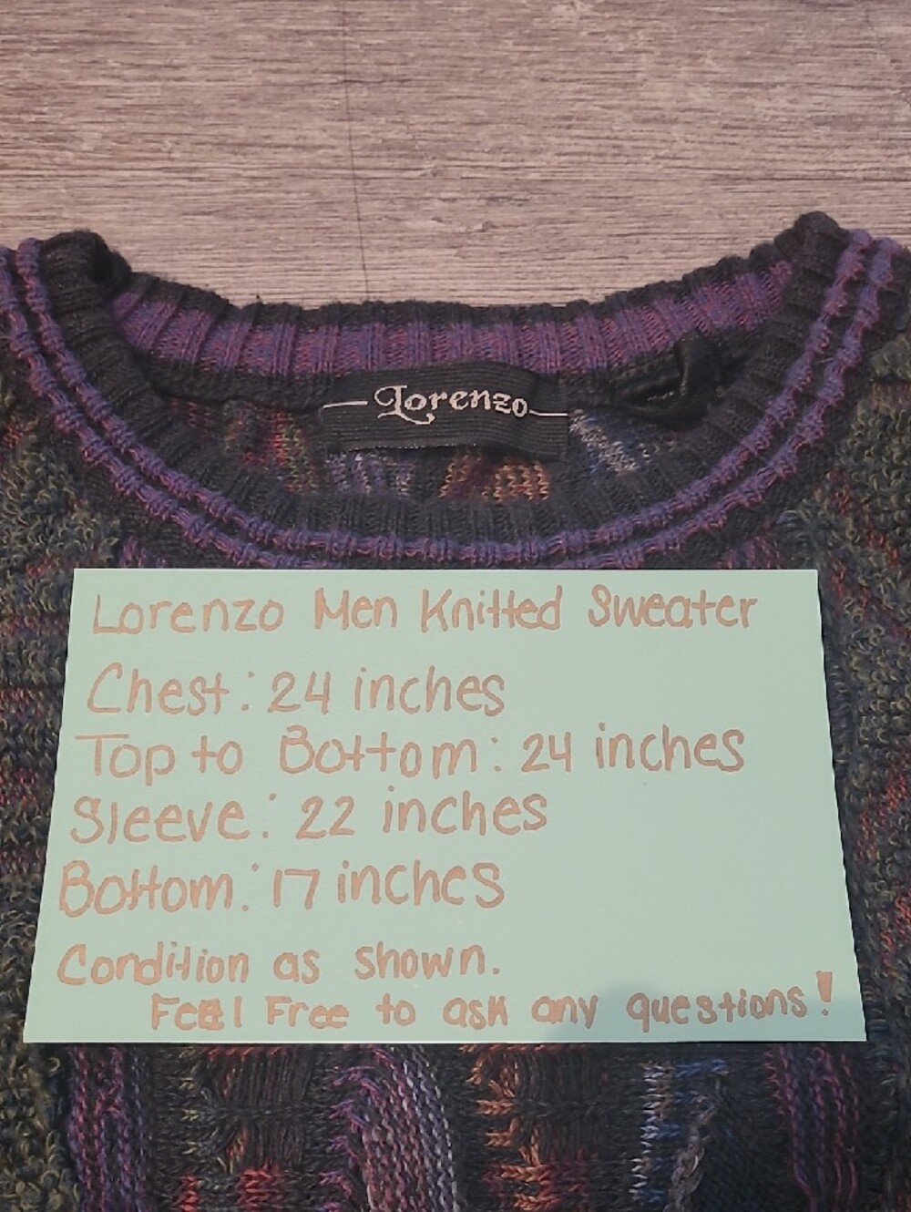 Lorenzo Multicolor Men's Crewneck Sweater — Vintage Grandpa - Picture 2 of 10